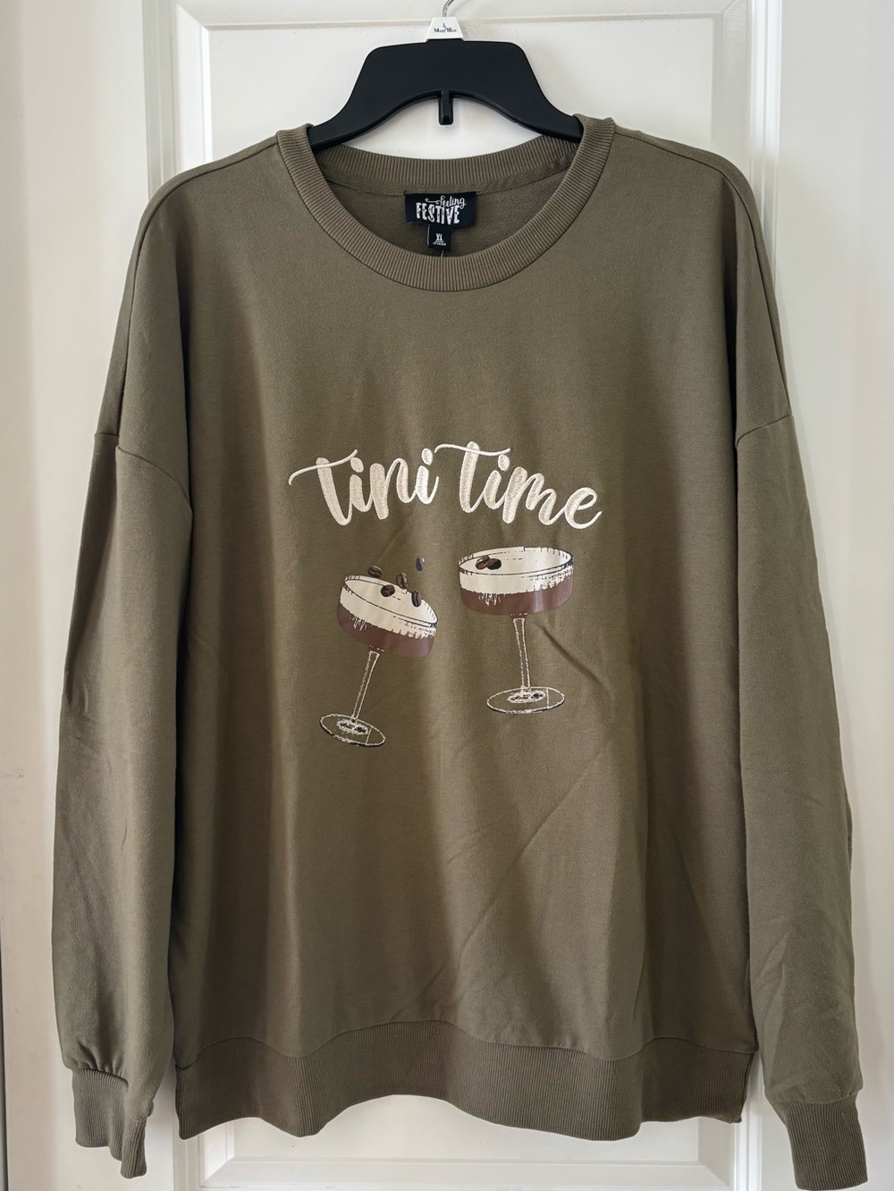 Olive 'Tini Time' Crewneck Sweater